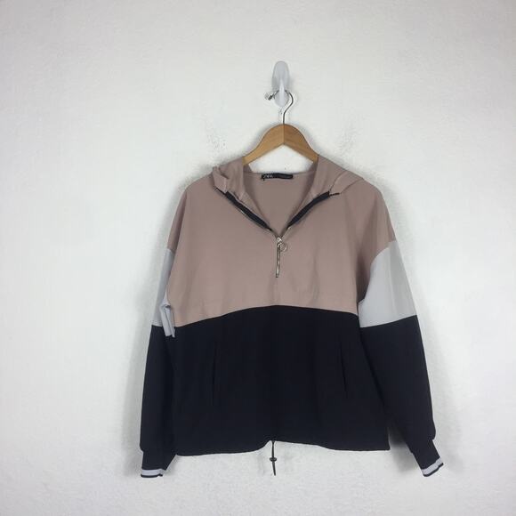 Zara Oversized Hoodie Lightweight Half Zip Jacket Small Funnel Neck Pouch Pocket - Picture 3 of 16